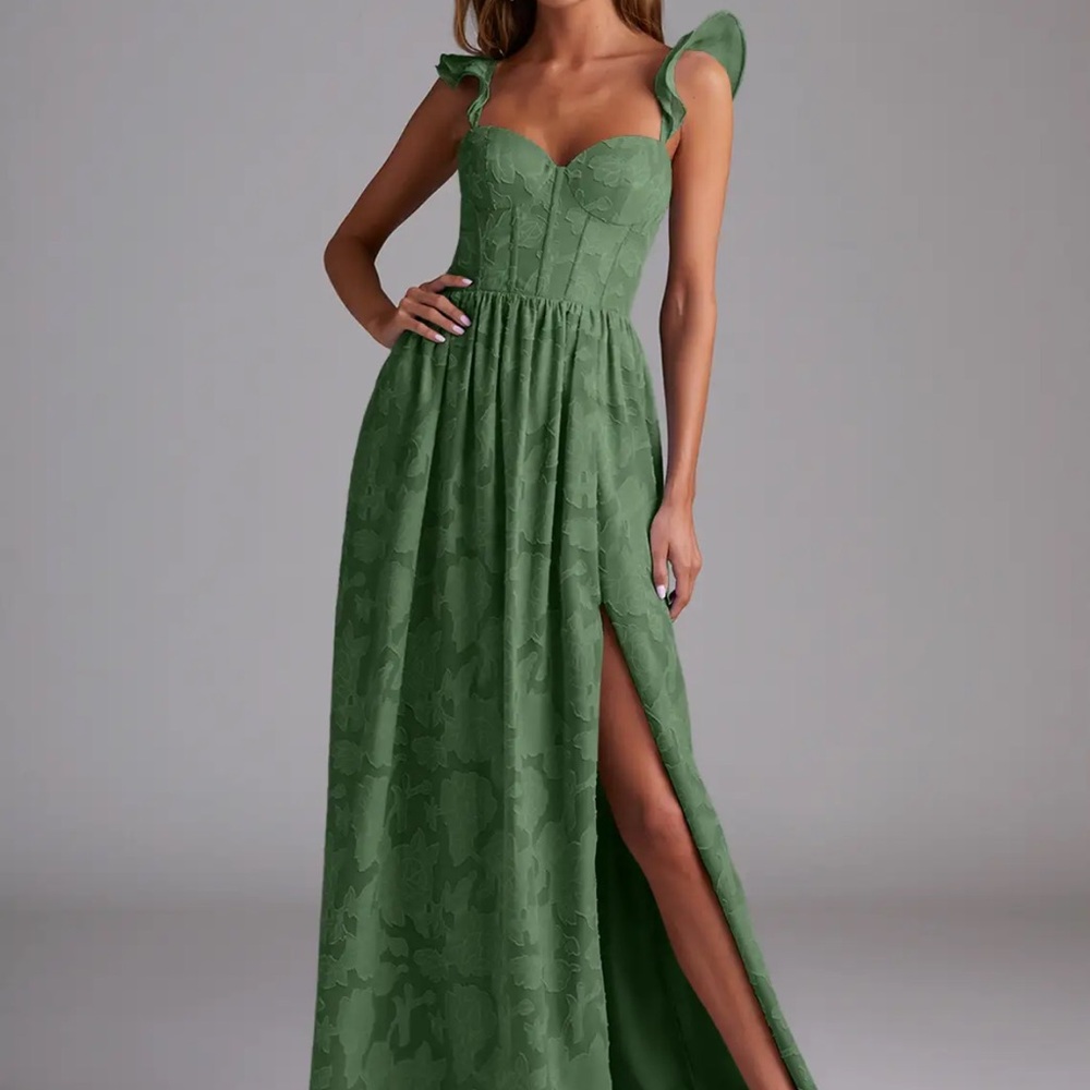 Azazie Green Sweetheart Maxi Dress with Flutter Sleeves